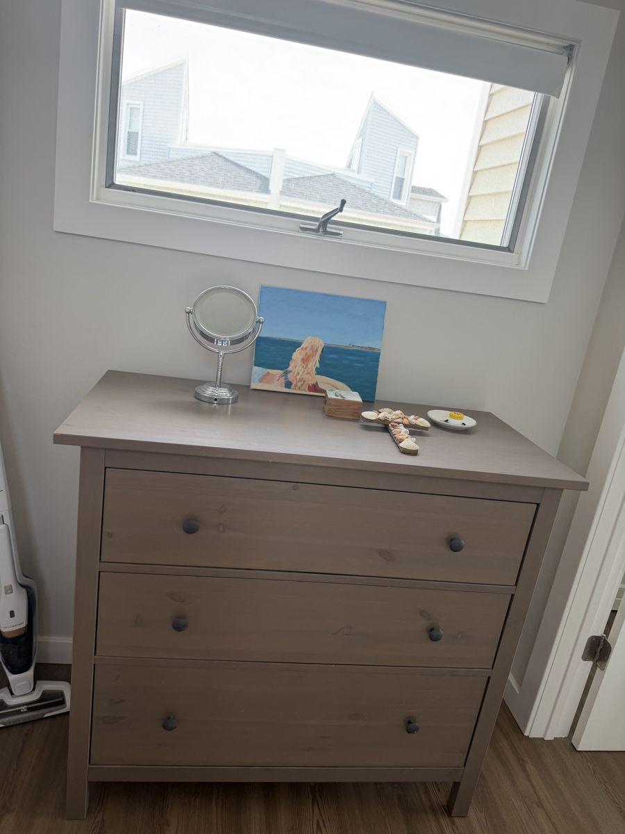 Bedroom dresser dusted and styled with beach decor
