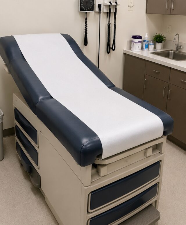 Exam room table fresh and sanitized after cleaning