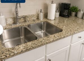 Kitchen sink shining after cleaning