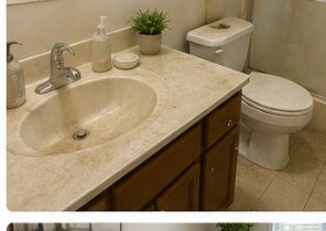 Bathroom vanity before cleaning